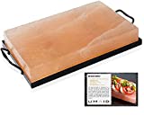 UMAID Natural Himalayan Rock Salt Block Cooking Plate 12 X 8 X 1.5 for Cooking, Grilling, Cutting and Serving, Food Grade Salt with Metal Steel Tray Set with Recipe Pamphlet