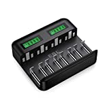 EBL LCD Universal Battery Charger - 8 Bay AA AAA C D Battery Charger for Rechargeable Batteries Ni-MH AA AAA C D Batteries with 2A USB Port, Type C Input, Fast AA AAA Battery Charger