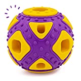 YOXOZO Dog Ball Toy, Jingle Bell Inside for Gift, Rubber Squeaky Toy, Interactive Smart Ball with Holes, Ideal for Puppies, Small, Medium and Blind Dogs, 2.5 Inch (Purple Yellow)