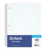 Oxford Filler Paper, 8-1/2" x 11", 4 x 4 Graph Rule, 3-Hole Punched, Loose-Leaf Paper for 3-Ring Binders, 400 Sheets Per Pack (62360)