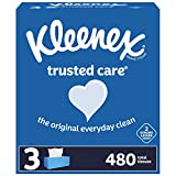 Kleenex Trusted Care Facial Tissues, 3 Flat Boxes, 160 Tissues per Box, 2-Ply (480 Total Tissues)