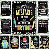 10 Pcs Motivational Classroom Posters Greenery Eucalyptus Growth Mindset Wall Posters Colorful Classroom Rules Bulletin Board Decorations for Elementary Middle School, 11 x 14 Inch (Cute Style)