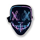 Halloween Purge Mask Light Up Scary Mask EL Wire LED Mask for Festival Party Gifts (Blue-Pink)