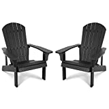 2 Sets of Oversized Adirondack Chairs, STOOG Weather Resistant Patio Plastic Adirondack Chairs with 400 lbs Weight Capacity, for Backyard, Fire Pit, Deck and Garden(Black)