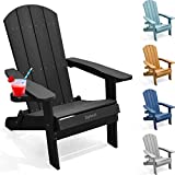 Dphroi Folding Plastic Adirondack Chair, Fire Pit Adirondack Chairs with Cup Holder, Easy Assembly Patio Adirondack Chair, Weather Resistant Outdoor Chairs for Lawn Deck Garden, Black