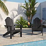 Adirondack Chair Set of 2, Black Poly Adirondack Chairs with Cup Holder, 350LBS Modern Adirondack Chair Weather Resistant, Outdoor Patio Chair for Fire Pit, Patio, Law, Balcony, Backyard