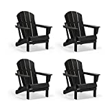 WO 4 Piece Set Outdoor Folding Poly Adirondack Chairs, All Weather and UV Resistant, HDPE, for Backyard, Lawn, Patio, Deck, Garden, Weather Resistant Polyethylene Plastic Lounger, Black