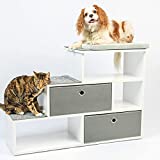 PetFusion Pet Step Window Perch Bookshelf w/ Storage Baskets | 28 Tall Dog & Cat Perch, 8 Stair Height | Multi-Functional Modern Pet Furniture w/ Carpeted Step Pads & 1 Thick Premium Foam Perch Pad