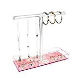 Mooca Acrylic Rose Gold Mirrored Base Jewelry T-bar Display Bracelet Display Holder Stand Organizer with Storage Compartments, Bracelets Bangle Necklace Storage Tower, 10.4"W x 4"D x 9.6"H