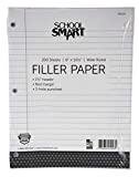 School Smart - 85285 3-Hole Punched Filler Paper w/ Red Margin, 8 x 10-1/2 Inches, Wide Ruled, 200 Sheets