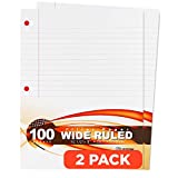 Emraw Wide Ruled Filler Paper , Perfect for Normal Everyday Notetaking 8"x10.5" x 0.32" Inch, 2 Pack - 100 Sheets Per Pack (Total 200 Sheets)