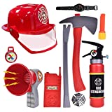 City Of Heroes 10 Piece Fireman Gear Firefighter Costume Role Play Dress Up Toy Set with Helmet and Accessories for Kids (Starter)