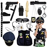 14 Pcs Police Pretend Play Toys Hat and Uniform Outfit for Halloween Dress Up Party, Police Officer Costume, Role-playing