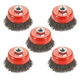 AUPREX 5 Pack 3 Inch Coarse Crimped Wire Cup Brush for Angle Grinder with 5/8 Inch-11 Threaded Arbor - 0.014 Inch Carbon Steel Wire -Light Duty Conditioning for Metals