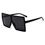 JUSLINK Oversized Square Sunglasses for Women Trendy Flat Top Fashion Shades (Black, 1 pack)