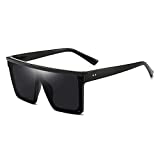 Square Oversized Sunglasses for Women Men Trendy Fashion Flat Top Big Black Frame Shades Dollger Black