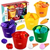 Toddler Kitchen Food Color Sorting Play Set Homeschool, Pretend Play Food for Kids, Fruits and Vegetables Toy, 37 Piece Set, Ages 18+ Months Early Learning