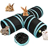 BWOGUE Bunny Tunnels & Tubes Collapsible 3 Way Bunny Hideout Small Animal Activity Tunnel Toys for Dwarf Rabbits Bunny Guinea Pigs Kitty