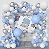 Baby Shower Decorations for Boy 150 Pcs Blue Balloon Garland Baby Blue Balloon Arch Kit White Metallic Silver Confetti Balloons for Wedding Bridal Shower Birthday Party Decorations