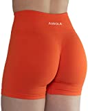 AUROLA Women's Athletic Shorts Seamless High Waisted Running Shorts Gym Fitness Yoga Elastic Workout 3.6" Shorts Flame Orange