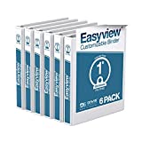 EasyView Premium 1-Inch Binders with Clear-View Covers, 3-Ring Binders for School, Office, or Home, Colored Binder Notebooks, Pack of 6, Round Ring, White