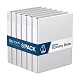 Premium Economy 1-Inch Binder, 3-Ring Binder for School, Office, or Home, Colored Binder Notebook, Pack of 6, D Ring, White