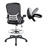 Hylone High-Back Mesh Ergonomic Drafting Chair Tall Office Chair Standing Desk Stool with Adjustable Foot Ring and Flip-Up Arms (Black)