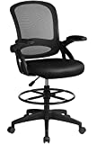 ComhomaDraftingChairTallOfficeChairwithFlip-up Armrests for Computer Standing Desk AdjustableFootRingErgonomic MeshBackTableChairBlack