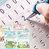 Magic Ink Copybooks for Kids Reusable Handwriting Workbooks for Preschools Grooves Template Design and Handwriting Aid Magic Practice Copybook for Kids The Print Writing (ENLARGED-Version 4books+Pens)