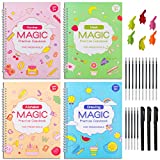 Upgraded Large Reusable Handwriting Practice Workbook for Kids, 4 Pack Comfy Tracing Sight Words Grooves Magic Practice Copybook Set for Age 3-6 (4 Books & 3 Pens & 6 Aid Pen Grips & 15 Pen Refills)