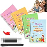 Magic Practice Copybook for Kids, Magic Calligraphy That Can Be Reused,Magical Handwriting Workbooks Practice Copybook for Preschoolers Kindergarten(4Book + Pen Set)