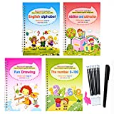 Magic Reusable Practice Copybook for Kids (4 Books with 1 Pen), Handwriting Practice for Kids Ages 3-6, Hand Lettering Practice Books - Perfect for Preschools