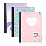 Yoobi Composition Notebooks,100 Sheets Notebook (Each), Kids Notebooks College Ruled, Rainbow, Unicorn, Frenchie Heart Designs, 7.5  x 9.75 Paper, 3 Pack