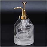 Glass Soap Dispenser Hand Blown for Bathroom&Kitchen Sink Liquid Soap Pump Bottle with Unique 3D Smog Marble Pattern&Gold Smooth Action Pump,Luxury Shower Dispenser Crystal Clear for Home&Hotel-12.7Oz