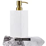 LAGOM HOUSE Marble Soap Dispenser, White Italian Natural Stone Marble Liquid Hand Soap Dispenser Decorative Bottle for Kitchen Bathroom Countertop Stainless Steel Lotion Pump Dispenser