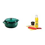 Lodge 6 Quart Enameled Cast Iron Dutch Oven. Deep Teal Enamel Dutch Oven (Lagoon Blue) & Seasoned Cast Iron Care Kit 5-Piece Set, One Size, Assorted