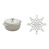 Lodge 6 Quart Enameled Cast Iron Dutch Oven. White Enamel Dutch Oven (Oyster White) & Enameled Cast Iron Skillet, 8 Inch, Oyster Trivet