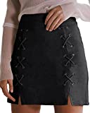 MANGOPOP Women's Basic Faux Suede High Waist A-line Mini Pencil Bodycon Skirt (B Black, Medium)