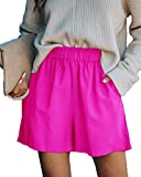 Paintcolors Women's Pockets High Rise Elastic Waist Shorts Casual Ruffle Paper Bag Work Shorts - Hot Pink L