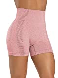 TRANXPHIT Biker Shorts for Women High Waist, Pull on Butt Scrunch Comfy Body Ladies Dressy SweatShorts for Lounge Gymnastics Ruby Soccer Biking Boxing Exercise, Yoga Shorts for Women - Pink S