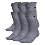 adidas Men's Athletic Cushioned Crew Socks (6-Pair), Heather Grey/Black, X-Large