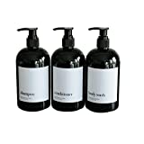 Heartland Lettering Black Refillable Shampoo Bottles for Shower, Set of 3 Bottles Shampoo Conditioner Body Wash Dispenser Set, 16 oz Shower Pump Dispenser