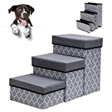 EXPAWLORER Dog Stairs for Small Dogs - Pet Storage Stepper, Foldable 3-Tier Stairs for Puppy, Dog Steps for Bed, Dog Perch to Look Out Window