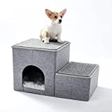 Made4Pets Dog Stairs for High Beds Pet Steps for Cats Get on Bed Couch Stairs Wooden 2 Step Stool for Small Dogs Kitten Ladder for Bed Window Perch for Pet Stair Ramp with Toy Storage Condo