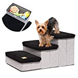 kingwolfox Dog Step Stair, Pet Storage Stepper, Foldable Pet Step for Couch Sofa with Velcro and 3 MDF Storage Boxes Suitable for Cats and Small Dogs up to 20 pounds(Total Height of Steps: 12") A