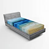 Ambesonne Art Fitted Sheet, Tropical Sandy Beach Pure Waves Tranquil Ocean Under Clouds Summer Scenery, Soft Decorative Fabric Bedding All-Round Elastic Pocket, Twin Size, Brown Navy