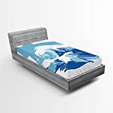 Lunarable Ocean Fitted Sheet, Sealife Beach Themed Surfing Miami Waves Sea Marine Life Image Art Print, Soft Decorative Fabric Bedding All-Round Elastic Pocket, Twin Size, White Blue