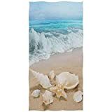 Beach Seashell Starfish Bath Towels 64x32 in Sea Ocean Wave Sand Bath Sheets Soft Absorbent Guest Bathroom Towel for Gym Sports Spa Beach Home Decor