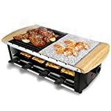 NutriChef Raclette Grill, Raclette Cheese, 8 Person Party Top, Stone Plate & Metal Grill, Countertop Safe, 1200 Watt, 8 Paddles & 8 Skewers - Great for a Family Get Together or Party (PKGRST54)