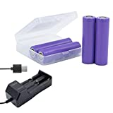 Upgraded Voleset 4 Pack Battery for 3.7V 2500mAh Flat Top Battery, Rechargeable, 2 Bay USB Battery Charger for Flashlight, Camera, Small Fan, Sound Equipment